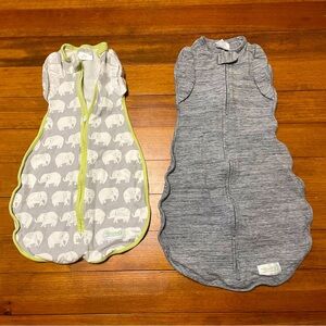 Woombie Convertible Swaddle Sleep Sacks - Gray & Elephant Size 0-3 & 3-6 Month
